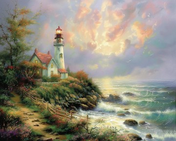 Landscapes Painting - Style of Thomas Kinkade Art Painting Sea Original Seascape Clearing Storms